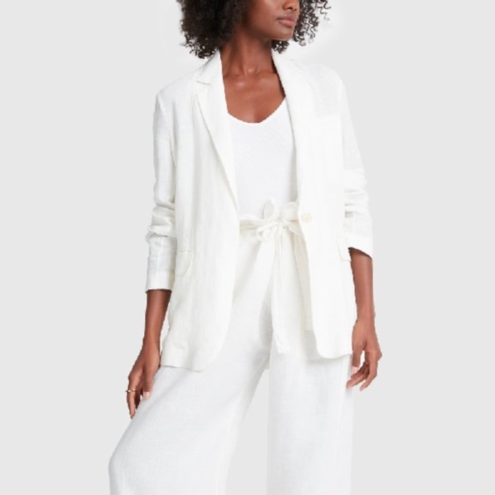 NILI LOTAN Sophia Linen Blazer Womens 4 Off White Single Breast Quiet Luxury